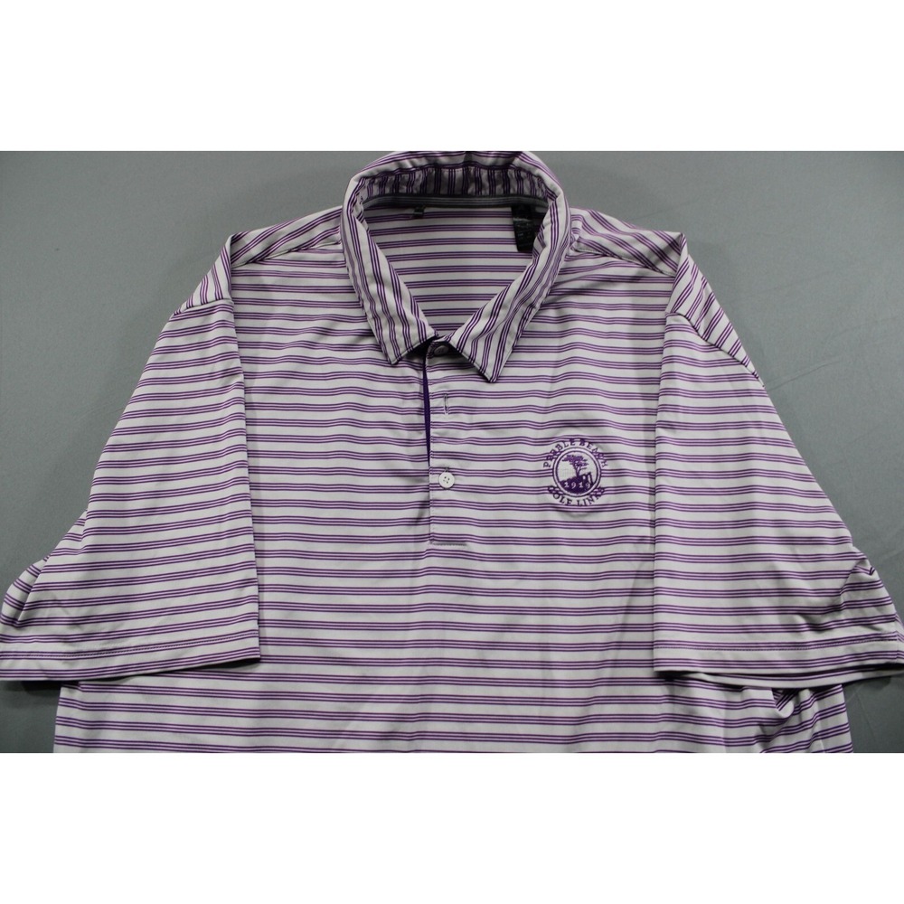 Adidas Golf Polo Shirt Peeble Beach‎ Logo Stripe Purple White Large
